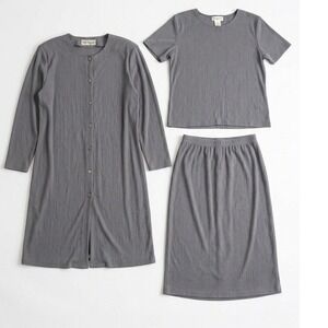 VTG‎ S.G. Collection Gray 3 Piece Skirt Suit Set Collarless Tunic Shell Top M